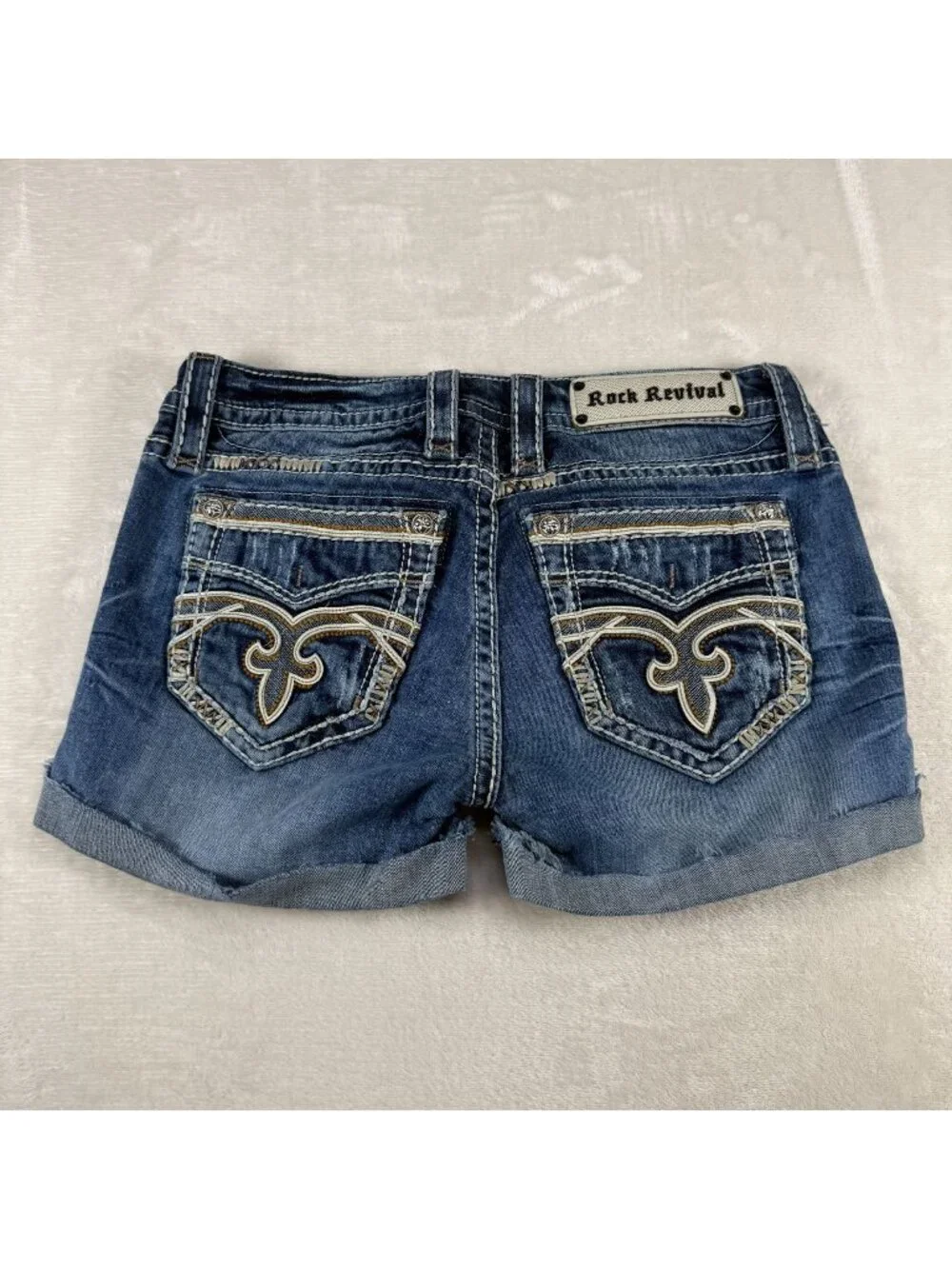 Rock Revival Womens 28 Pilkin Shorts Bling Low Rise Y2k Denim Rolled Cuff
